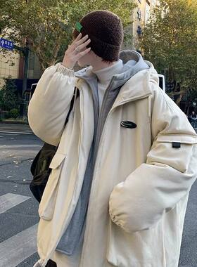 冬季加厚工装棉服男款宽松连帽假两件棉衣外套潮流百搭保暖羽绒服