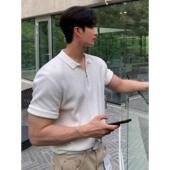 半拉链polo衫 T恤男夏季 宽松百搭内搭上衣服 高街翻领痞帅短袖 美式