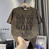 美式 小众痞帅体恤 复古潮休闲水洗做旧半袖 高街潮牌短袖 t恤男夏季