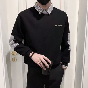 衬衫领卫衣男士打底衫2025新款冬季薄款长袖内搭春秋季T恤帅t外套