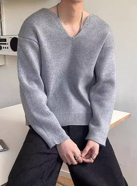 秋冬男女中性短款休闲V领宽松毛衣学生情侣款气质打底针织衫上衣