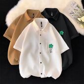 清仓捡漏2025夏季 高级感宽松T恤 polo衫 潮牌白色华夫格衬衫 男短袖