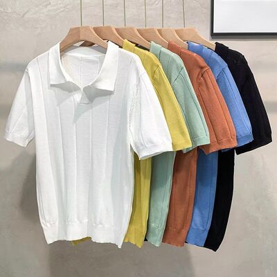 轻熟风冰丝针织T恤男装夏季薄款透气短袖POLO衫韩版宽松半袖上衣