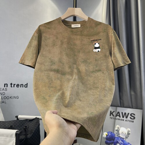 设计感夏季水洗做旧短袖t恤男ins潮牌宽松美式复古熊猫半袖体恤衫