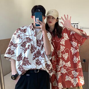 男女宽松痞帅日系复古潮流碎花衬衣 ins短袖 cec沙滩凉快花式 衬衫