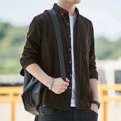 衬衫 秋季 寸潮流外套 修身 长袖 男士 宽松条纹衬衣灯芯绒纯棉上衣男装