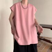 纯色麂皮绒无袖 复古潮牌青少年坎肩背心 美式 T恤男生夏季 2025新款