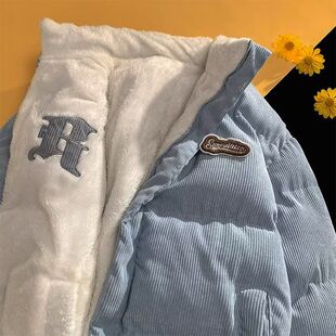 双面穿灯芯绒立领加厚棉服女2025冬季 宽松羊羔毛加绒棉衣外套棉袄