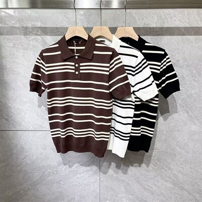 夏季短袖POLO衫男经典条纹透气修身薄款针织体恤商务休闲翻领T恤