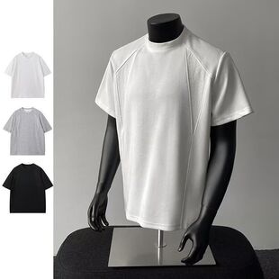 白色液氨棉五分袖 重磅硬挺boxy版 显宽短袖 解构修身 型t恤男生夏季