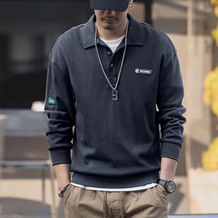 白色卫衣男款秋冬款2024新款美式重磅polo衫加绒翻领长袖上衣外套