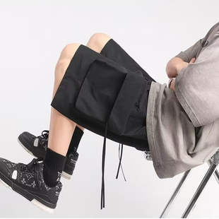 黑色大口袋工装短裤男夏季潮牌休闲男士裤子美式少年感运动五分裤