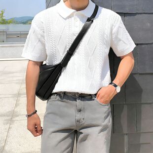 老钱风肌理感Polo衫男生夏季新款宽松提花短袖T恤男士翻领上衣潮