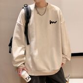 青少年宽松长袖 麂皮卫衣男款 春秋重磅潮牌潮流学生内搭打底衫 t恤