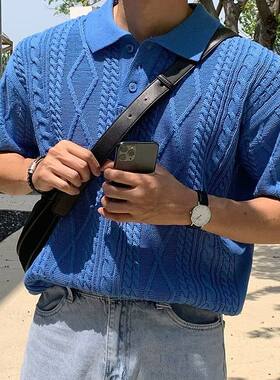 麦穗提花polo针织衫短袖男夏季薄款高级感老钱风t恤cleanfit半袖