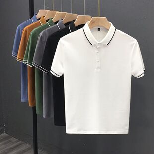 潮牌英伦风t男士商务休闲翻领短袖POLO衫黑色夏季有领子半截袖T恤