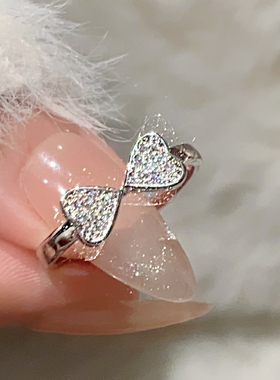 精致微镶锆石蝴蝶结戒指 小众独特设计素圈食指戒时尚个性指环女