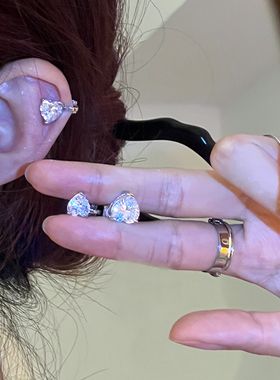 锆石爱心耳骨夹无耳洞耳饰品气质简约百搭设计感个性心形爆闪耳夹