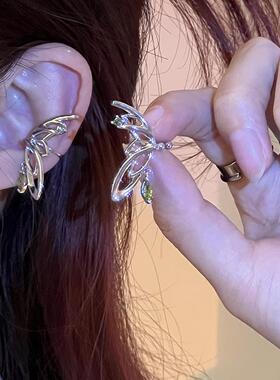 超仙镂空蝴蝶翅膀绿钻吊坠耳骨夹无耳洞耳环简约ins风气质耳饰女