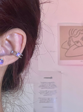 甜酷辣妹紫色锆石耳骨夹 双层冷淡风高级小众设计无耳洞中性耳饰