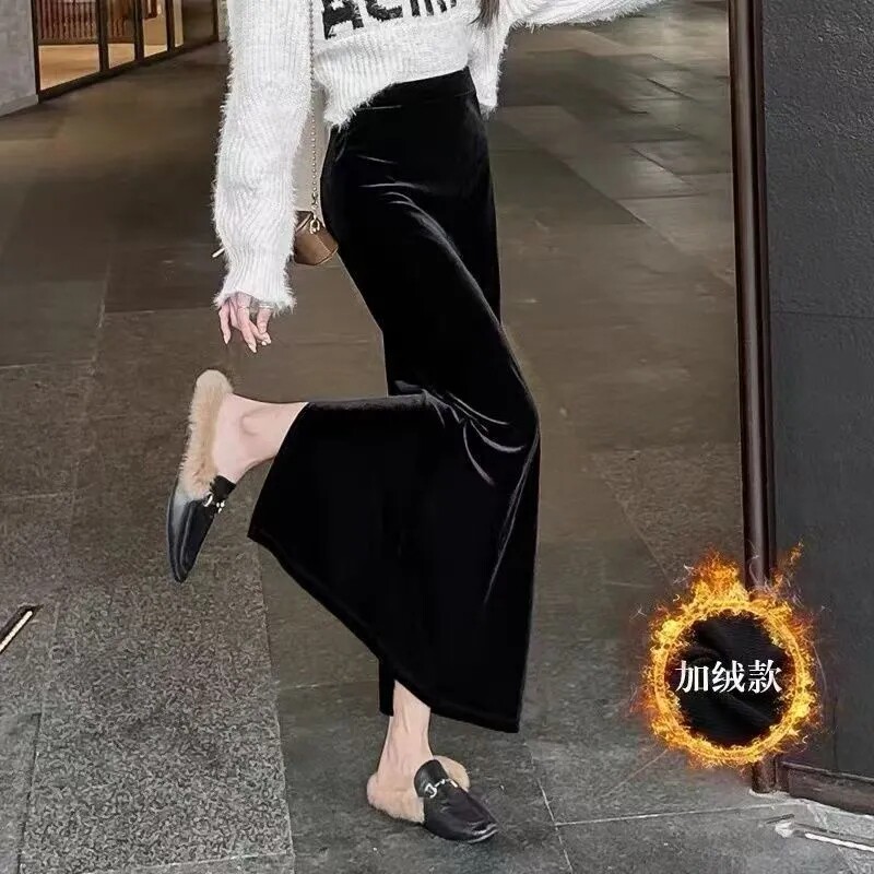 黑色半身裙女2025新款秋冬中长款小个子长裙开叉一步弹力包臀裙子