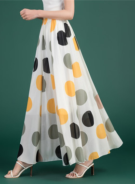 雪纺半身裙长裙新款夏季裙子波点女a字圆点花色跳舞裙大摆半截裙