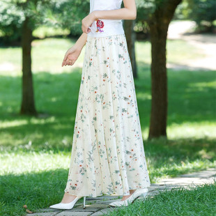雪纺大摆长裙夏半身裙跳舞裙女沙滩裙垂感碎花波西米亚A字花裙子