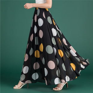 雪纺大摆半身长裙新款波点夏女裙子a字松紧腰花色仙女裙妈妈伞裙