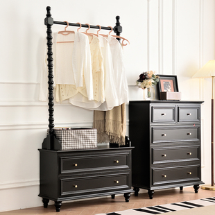 法式复古实木挂衣架落地斗柜家用美式卧室衣服衣帽架床头柜一体
