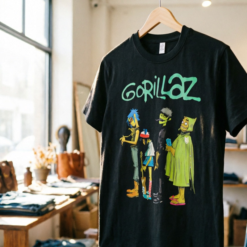 gorillaz街头霸王乐队vintage摇滚复古圆领纯棉短袖T恤男女tee