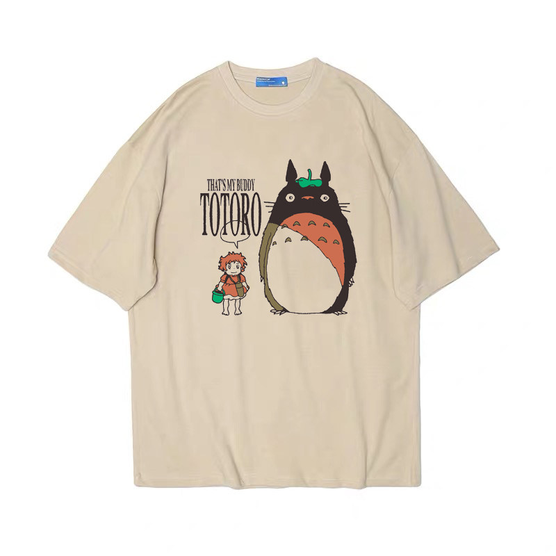 龙猫宫崎骏动画原宿风复古宽松oversize白色短袖T恤女百搭纯棉tee