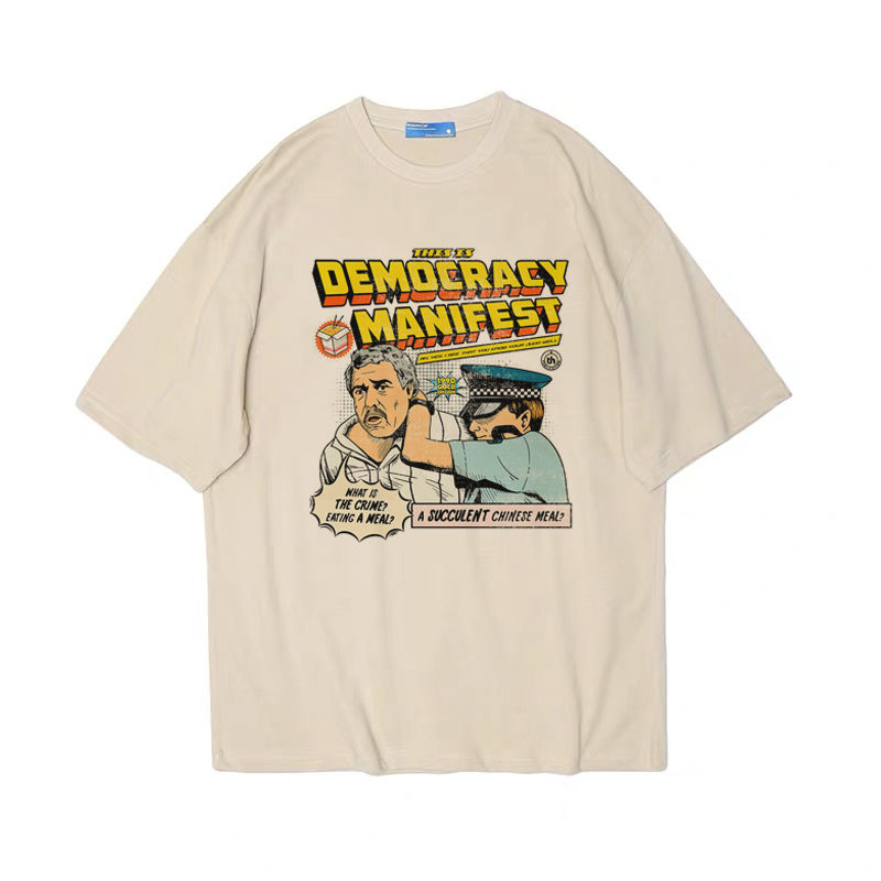 美式插画趣味搞怪卡其色复古vintage男女纯棉T恤日系tee shirt