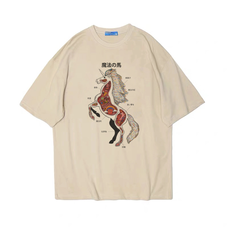 魔法の马 趣味搞怪美式复古vintage男女情侣宽松纯棉短袖T恤tee