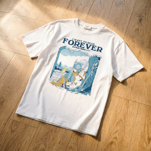 看书的芙莉莲 创意美式复古vintage纯棉宽松男女T恤美式tee shirt
