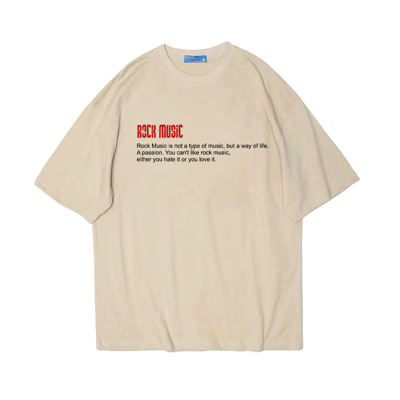 什么是摇滚乐 文字男女情侣T恤宽松复古美式米色显白短袖纯棉tee