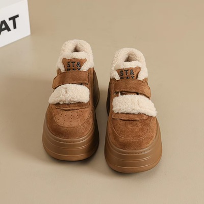 【梵芙娜】加绒女厚底2025冬季新款魔术贴软底轻便休闲松糕板鞋潮