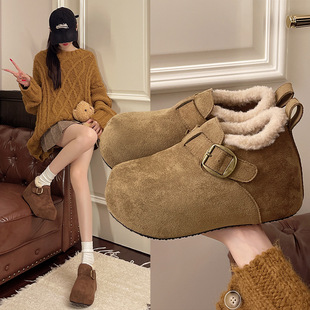 厚底勃肯鞋女鞋2025秋冬内增高加绒毛毛鞋棉鞋森系复古丑萌休闲鞋