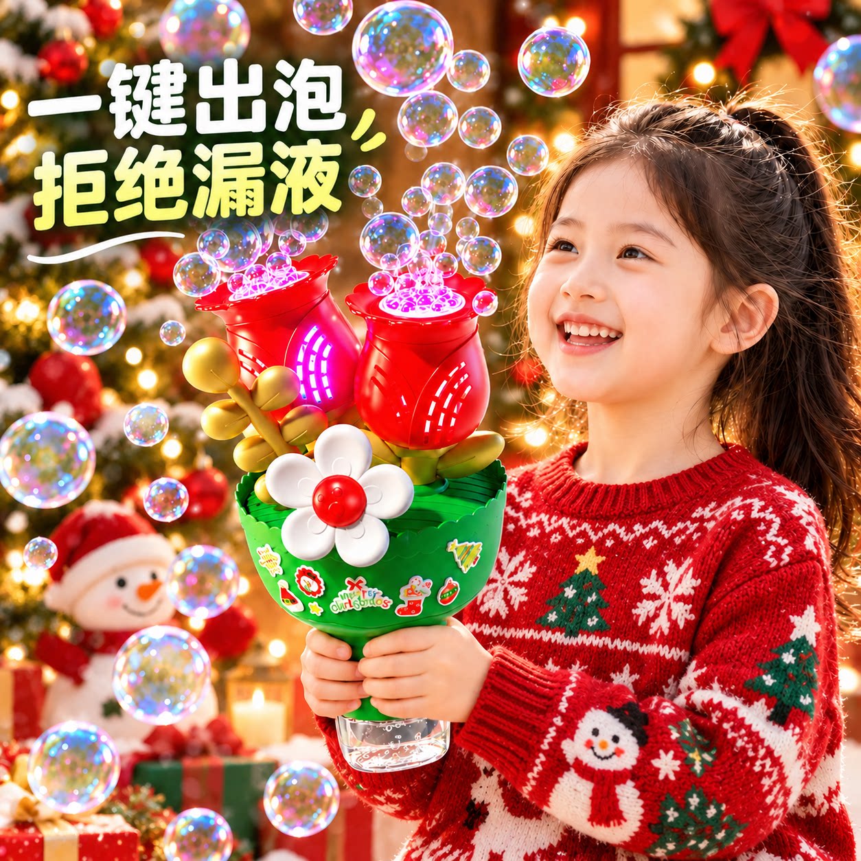 圣诞花束泡泡机手捧花电动玩具