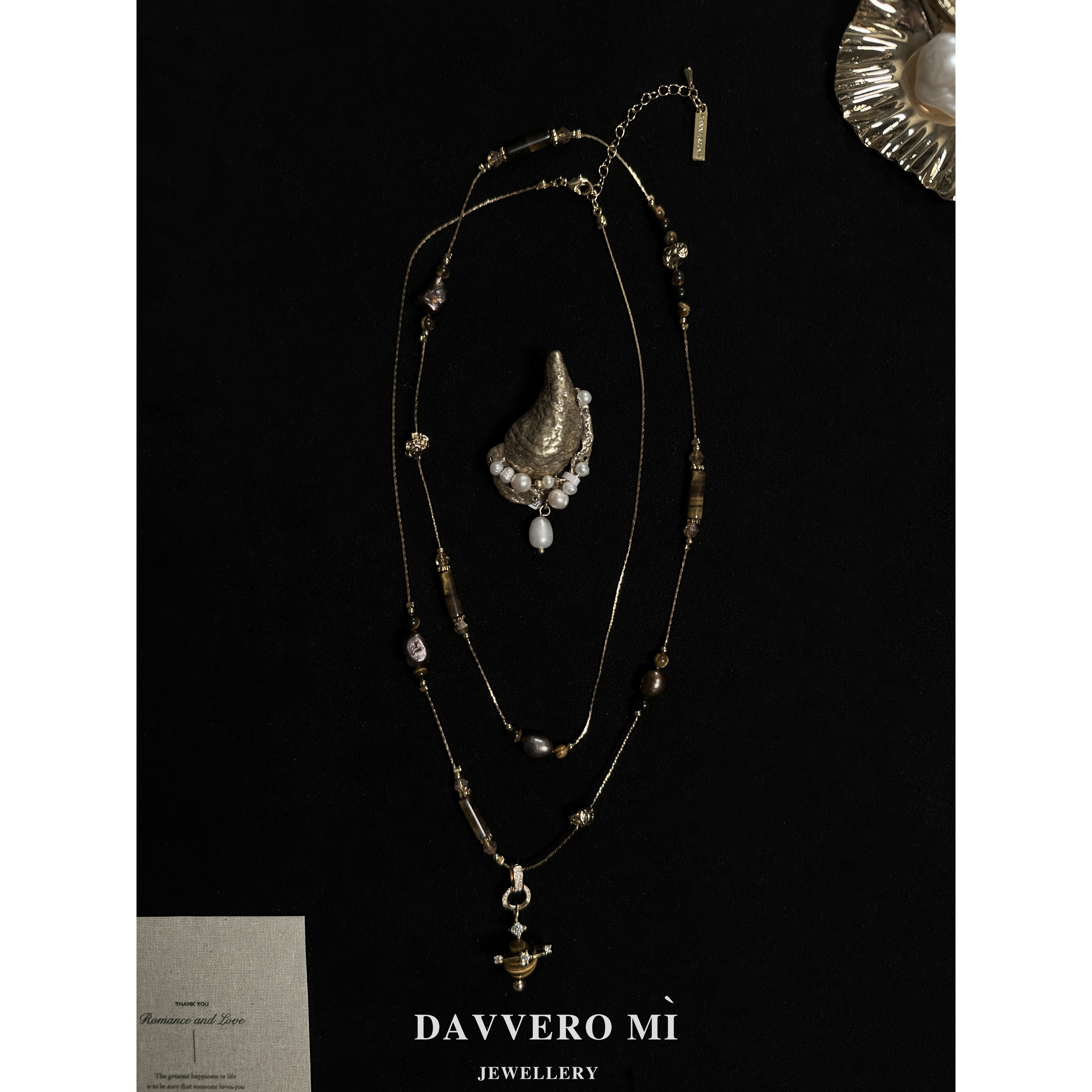 DM_JW  925银 星球虎眼石巴洛克天然珍珠项链长款叠戴毛衣链女