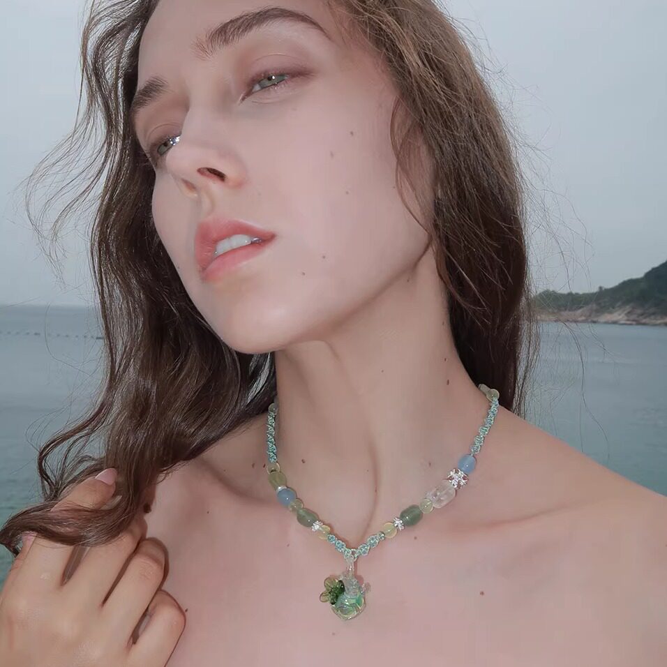 「原创&middot;手工编织」26春夏新款天然绿水晶琉璃心脏吊坠编绳项链女
