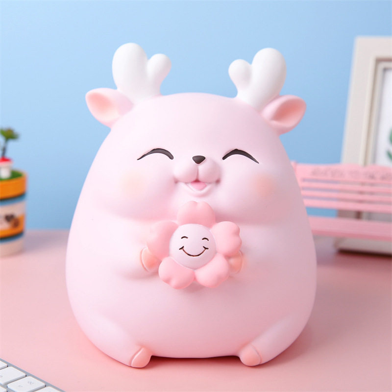 2022新款葵花鹿存钱罐防摔儿童卡通女生女孩储蓄罐储钱罐桌面摆件