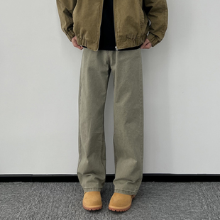 长裤 男半松紧棉质水洗休闲简约工装 复古宽松直筒百搭休闲裤 美式