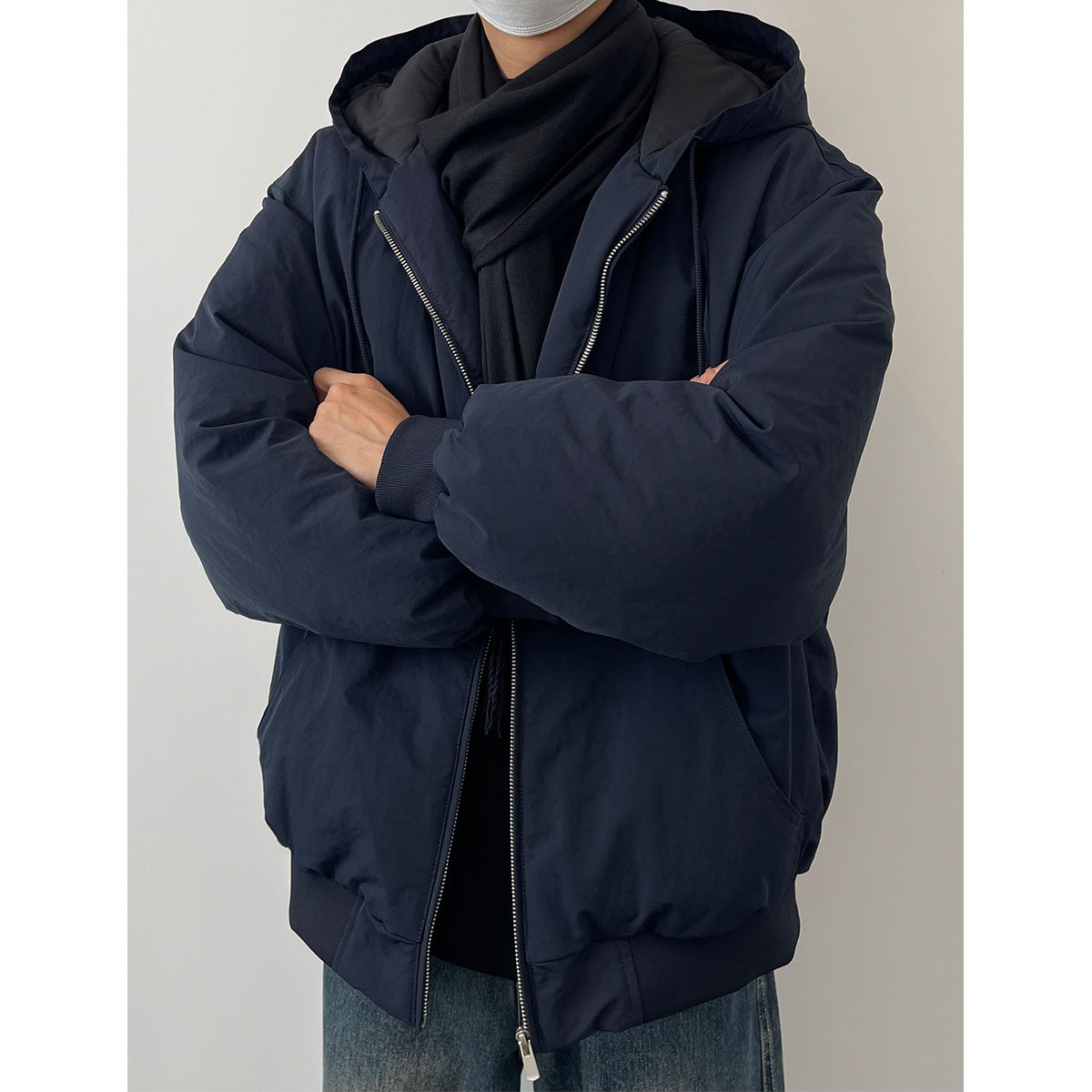 工装连帽羽绒服男2025新款冬季宽松休闲拉链加厚保暖外套百搭