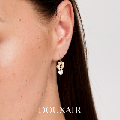 DouxAir施家珍珠锆石14k包金小耳环吊坠手工串珠精致复古耳钉百搭