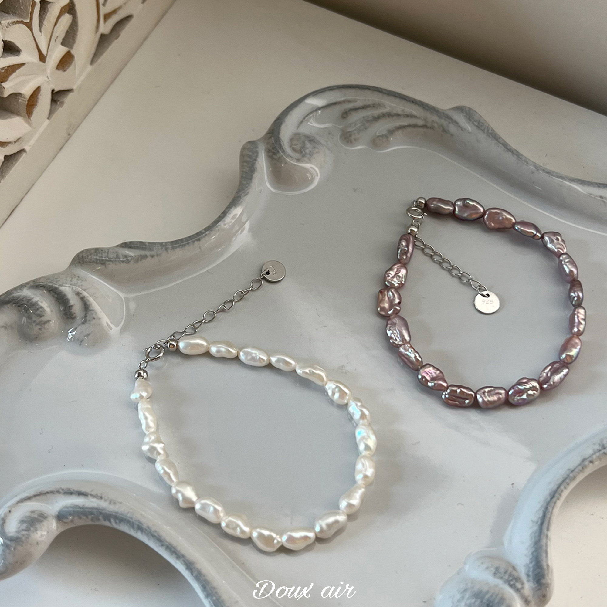 天然淡水keshi客旭珍珠手链炫彩强光复古巴洛克不规则串珠手饰女