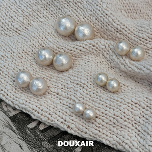 mona同款棉花珍珠耳钉925纯银大款奶油白耳环轻奢复古气质耳饰品