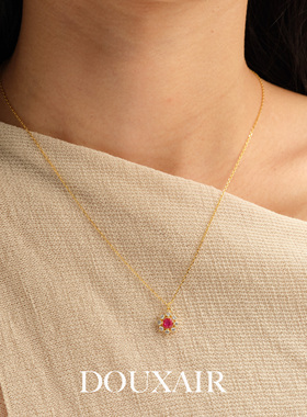 双12新品红宝石镶嵌纯银项链太阳花星光彩色吊坠时尚设计感毛衣链