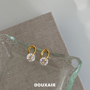 金属锆石耳钉纯银交错灵动水钻耳饰小众设计高级感耳环女精致百搭