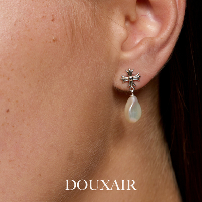 天然巴洛克珍珠十字星纯银耳钉s925银克罗款耳环女复古宫廷高级感