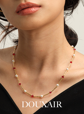 DouxAir施家红宝石项链波光粼粼车花链串珠满天星锁骨链小众轻奢